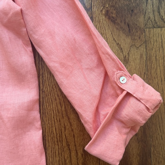 Sigrid Olsen Coral V-Neck Button-Down Linen Roll tab Sleeve Top - large-New - Picture 3 of 6